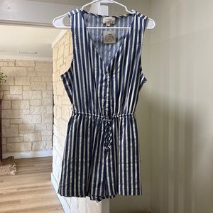 Striped romper with adjustable tie waist